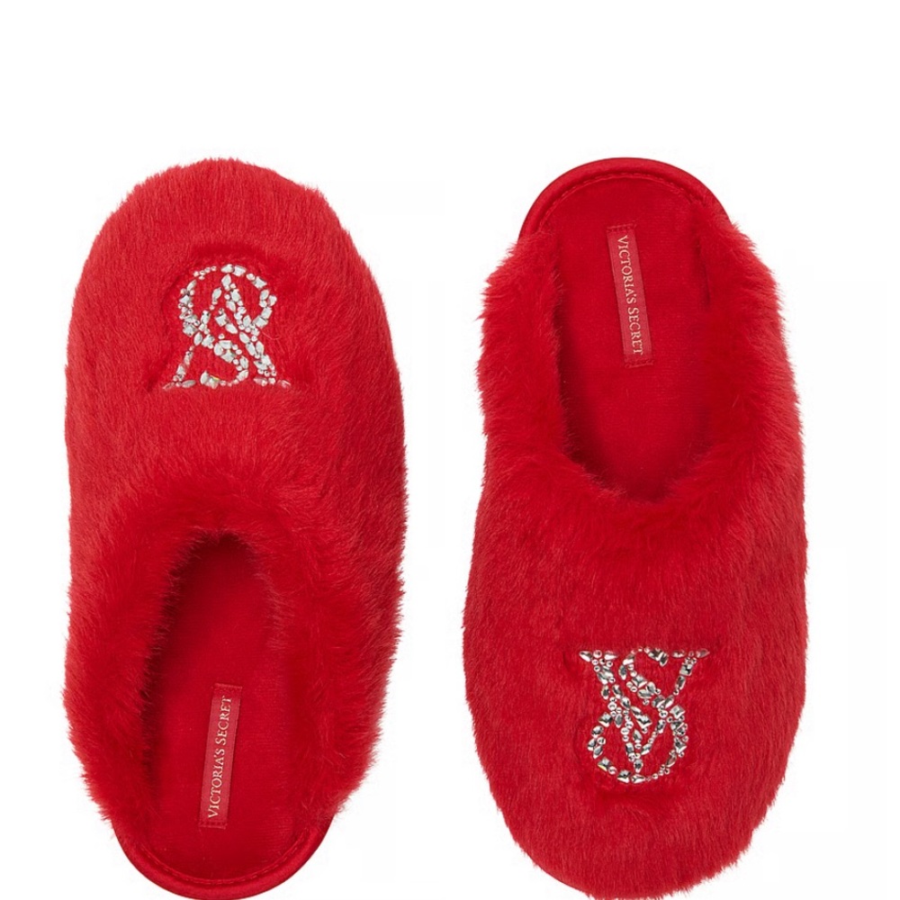 Victoria's Secret Red Faux Fur Slippers